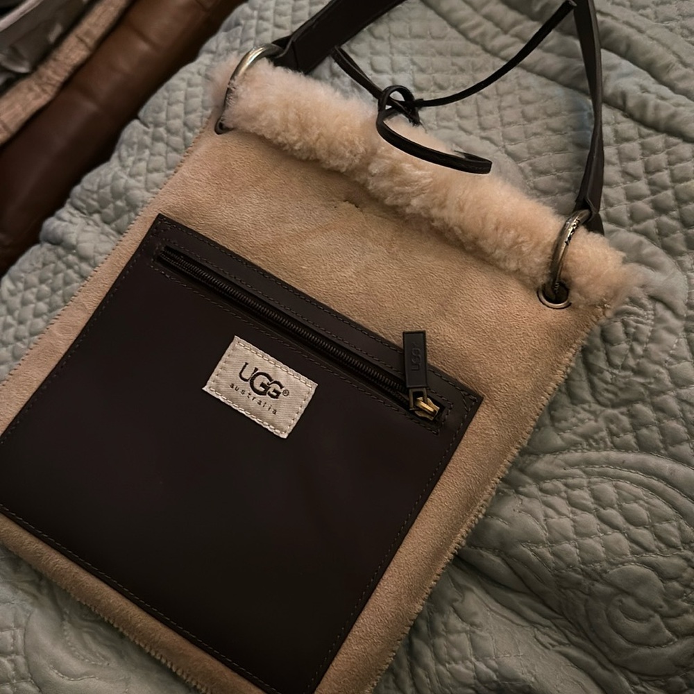 UGG Two-Tone Suede and Leather Crossbody in Beige and Dark Brown